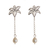 Cultured pearl dangle earrings, 'Lily Sketch' - Sterling Silver Flower Earrings thumbail