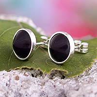 Onyx stud earrings, 'Dark Cone' - Black Onyx and Sterling Silver Stud Earrings