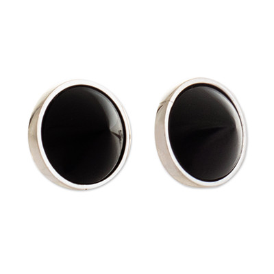 Onyx stud earrings, 'Dark Cone' - Black Onyx and Sterling Silver Stud Earrings
