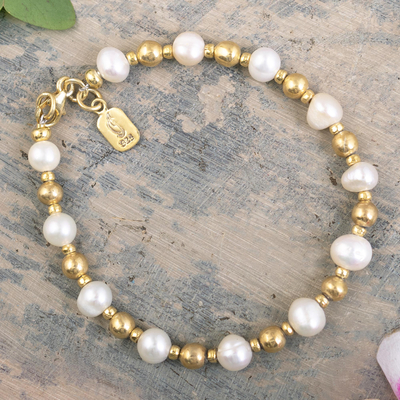 Pulsera con cuentas de perlas cultivadas bañadas en oro - Pulsera de cuentas con perla cultivada