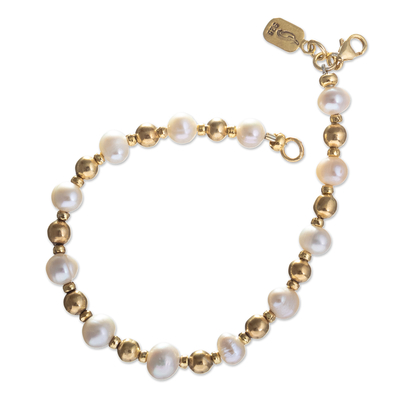 Vergoldetes Perlenarmband aus Zuchtperlen - Perlenarmband mit Zuchtperle