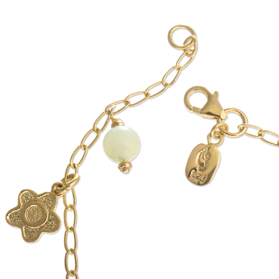 Gold plated opal charm bracelet, 'Lucky Flowers' - Charm Bracelet with Andean Opal