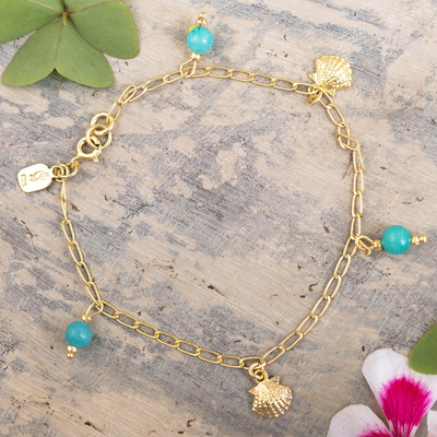 Gold plated amazonite charm anklet, 'Shell Game' - Amazonite Gold Plated Charm Anklet