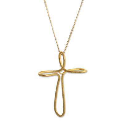 Gold-plated pendant necklace, 'In Good Faith' - Cross Necklace in 18k Gold-Plated Sterling Silver