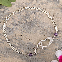 Amethyst pendant bracelet, 'Glad Heart' - Artisan Crafted Pendant Bracelet with Amethyst