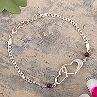 Garnet pendant bracelet, 'Glad Heart' - Handcrafted Pendant Bracelet with Garnets