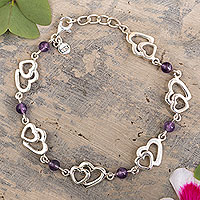 Amethyst link bracelet, 'Innermost Heart' - Romantic Link Bracelet from Peru