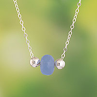 Chalcedony pendant necklace, 'Tranquil Lagoon' - Blue Chalcedony Pendant Necklace
