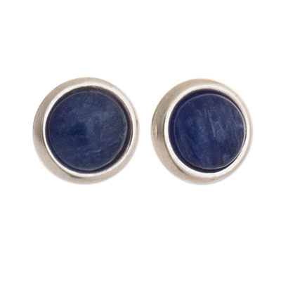 Sodalite stud earrings, 'Boundless Sea' - Sterling Silver Stud Earrings with Sodalite Stone from Peru