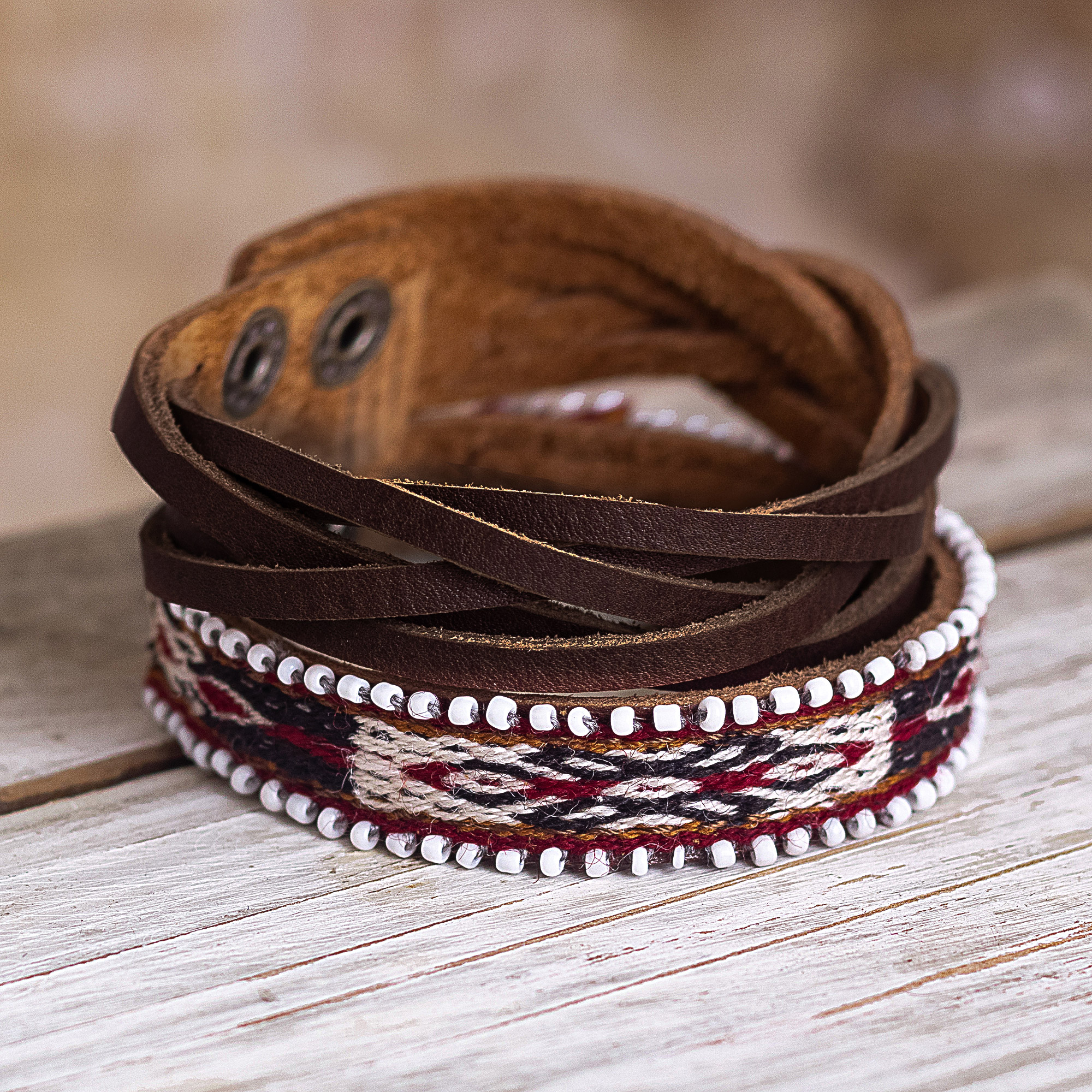 Southwestern Style Leather Wrap Bracelets for Women/ Beaded 