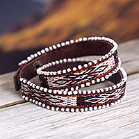 Leather and wool wrap bracelet, 'Cusco Embrace' - Unisex Wrap Bracelet with Leather and Wool