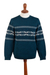 100% alpaca men's sweater, 'Andean Teal Sky' - Men's Knit Teal Sweater Made from 100% Alpaca in Peru (image 2a) thumbail