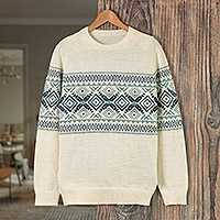 Featured review for 100% alpaca mens sweater, Clouds in the Andes