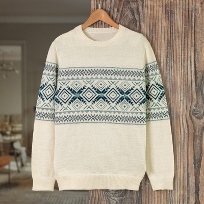 NEW Men Handmade ANDEAN ALPACA Beige Sweatshirt Sweater Sz M 