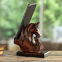 Wood phone holder, 'Mother Mare'