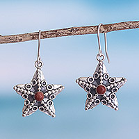 Jasper dangle earrings, 'Beautiful Starfish' - Artisan Crafted 950 Silver Earrings with Jasper