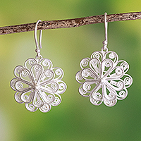 Artisan Crafted Sterling Silver Filigree Earrings,'Favorite Flower'