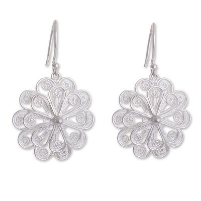 Sterling silver filigree dangle earrings, 'Favorite Flower' - Artisan Crafted Sterling Silver Filigree Earrings