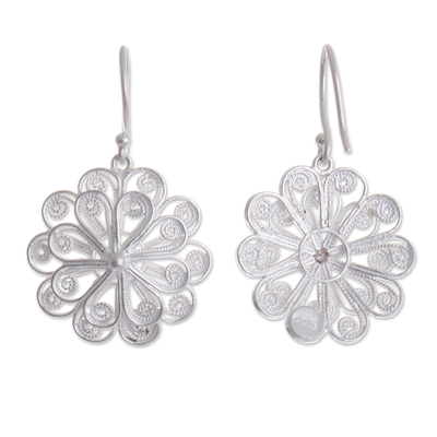Sterling silver filigree dangle earrings, 'Favorite Flower' - Artisan Crafted Floral Sterling Silver Filigree Earrings