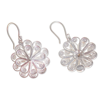 Sterling silver filigree dangle earrings, 'Favorite Flower' - Artisan Crafted Floral Sterling Silver Filigree Earrings