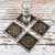 Reverse-painted glass coasters, 'Silver Elegance' (set of 4) - Artisan Hand-Painted Glass Coasters (Set of 4)