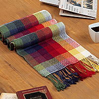100% baby alpaca scarf, 'Checkered Rainbow' - 100% Baby Alpaca Artisan Hand Loomed Scarf from Peru