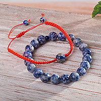 Sodalite beaded bracelets, 'Barefoot Stroll' (pair) - Pair of Hand-crafted Sodalite Beaded and Macrame Bracelets