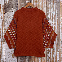 100% baby alpaca poncho sweater, 'Spicy Paprika'