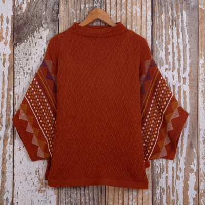 100% baby alpaca poncho sweater, Spicy Paprika