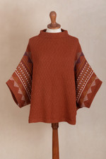 100% baby alpaca poncho sweater, 'Spicy Paprika' - Knit 100% Baby Alpaca Poncho Sweater