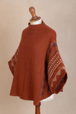100% baby alpaca poncho sweater, 'Spicy Paprika' - Knit 100% Baby Alpaca Poncho Sweater