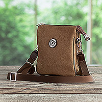 Cotton shoulder bag, 'Chocolate Delight' - Adjustable Chocolate Cotton Shoulder Bag Handmade in Peru