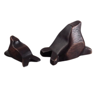 Wood figurines, ‘Seal Mother and Child’ (Pair) - Handcarved Cedar Wood Seal Animal Themed Figurines (Pair)