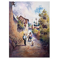 'Road of Ollantaytambo' - Signed Original Watercolor Painting of Ollantaytambo