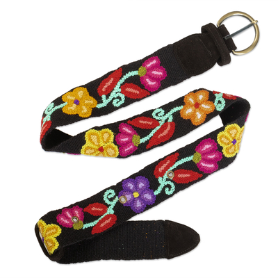 Hand Woven Belt Hand Embroidered with Floral Motifs in Peru