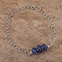 Sodalite pendant bracelet, 'Three Sea Moons' - Sterling Silver Pendant Bracelet with Sodalite Beads