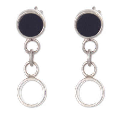 Onyx dangle earrings, 'Heavenly Shadows' - Onyx and 925 Sterling Silver Modern Fashion Dangle Earrings