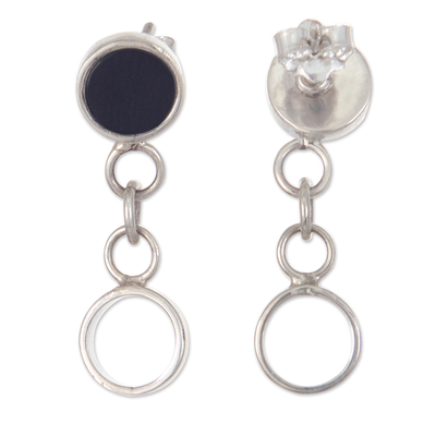 Onyx dangle earrings, 'Heavenly Shadows' - Onyx and 925 Sterling Silver Modern Fashion Dangle Earrings