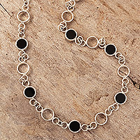 Onyx link necklace, 'Heavenly Shadows' - Onyx and Sterling Silver Modern Fashion Link Necklace