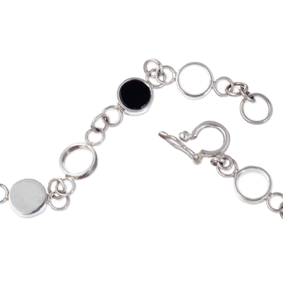 Onyx link necklace, 'Heavenly Shadows' - Onyx and Sterling Silver Modern Fashion Link Necklace