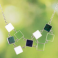 Sodalite and chrysocolla pendant necklace, ‘Linked Shapes’ - Sodalite and Chrysocolla Sterling Silver Pendant Necklace