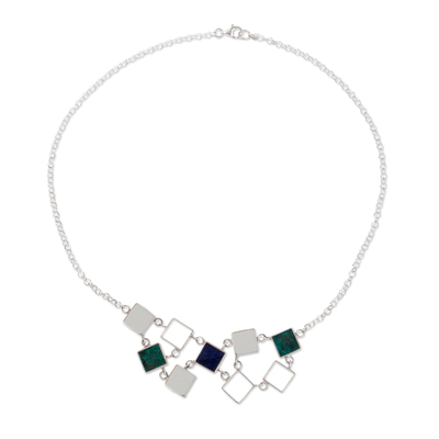 Sodalite and Chrysocolla Sterling Silver Pendant Necklace
