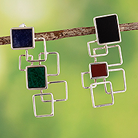 Multi-gemstone drop earrings, 'Window to the Cosmos' - Multi-Gemstone Peruvian 925 Sterling Silver Drop Earrings