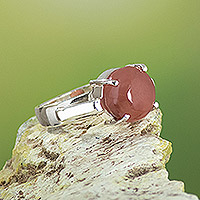 Rhodochrosite cocktail ring, 'Rosy Aura' - Modern Peru Rhodochrosite Single Stone Ring