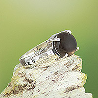 Obsidian cocktail ring, 'Midnight Aura' - Modern Peru Obsidian Single Stone Ring