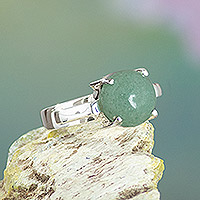 Aventurine cocktail ring, 'Verdant Aura' - Modern Peru Aventurine Single Stone Ring