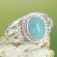 Amazonite cocktail ring, 'Radiant Elegance' - Peru Ornate Silver and Amazonite Single Stone Ring
