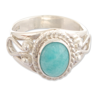 Amazonite cocktail ring, 'Radiant Elegance' - Peru Ornate Silver and Amazonite Single Stone Ring