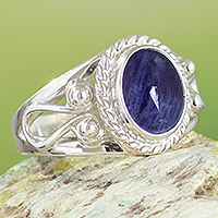 Sodalite cocktail ring, 'Radiant Elegance' - Peru Ornate Silver and Sodalite Single Stone Ring
