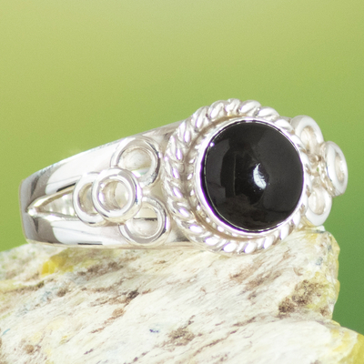 Obsidian cocktail ring, 'Gemstone Magic' - Peru Silver and Obsidian Single Stone Ring